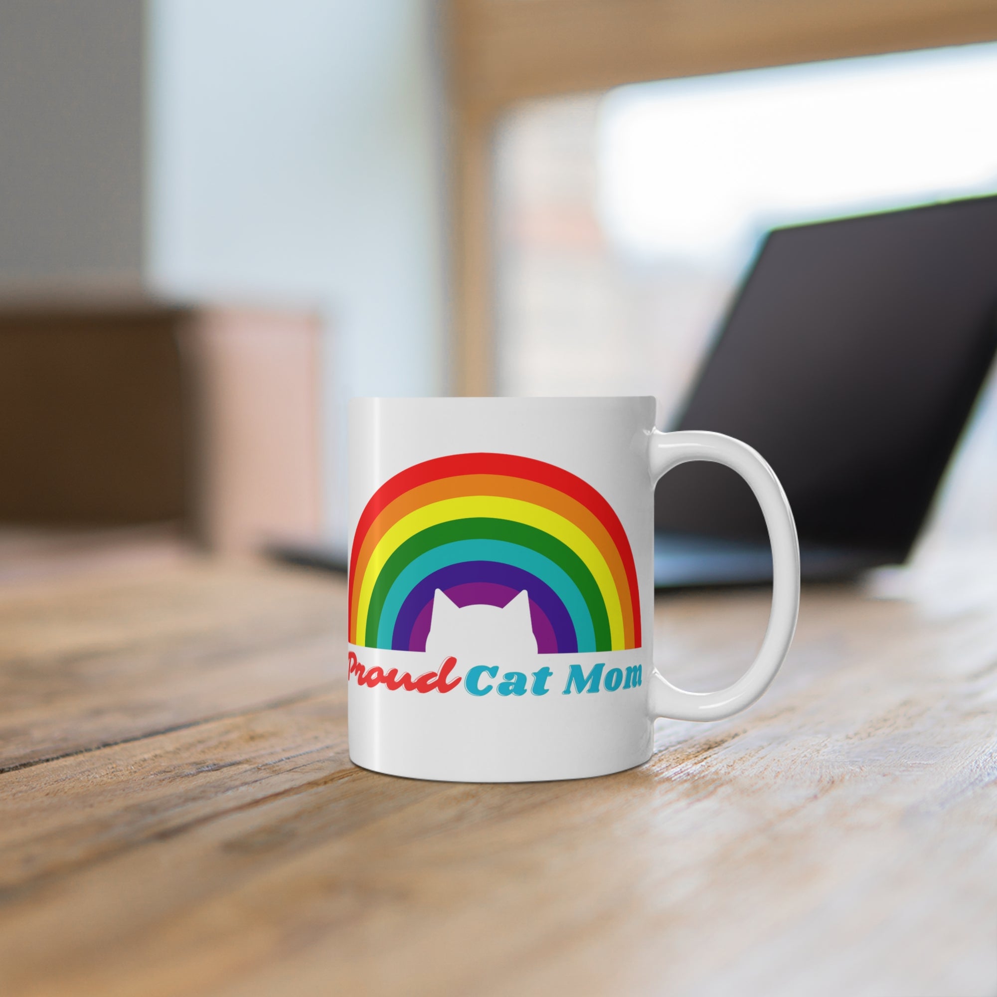 Proud Cat Dad or Proud Cat Mom - Rainbow Cat Coffee Mug
