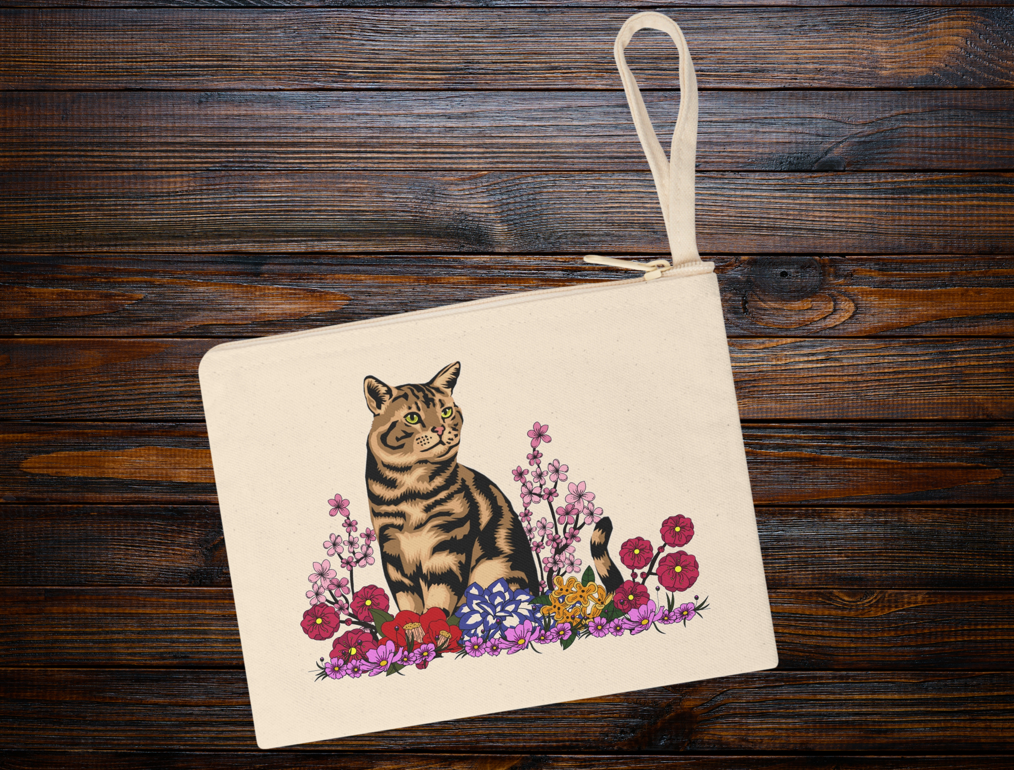 Tabby Cat Flowers - Zipper Pouch