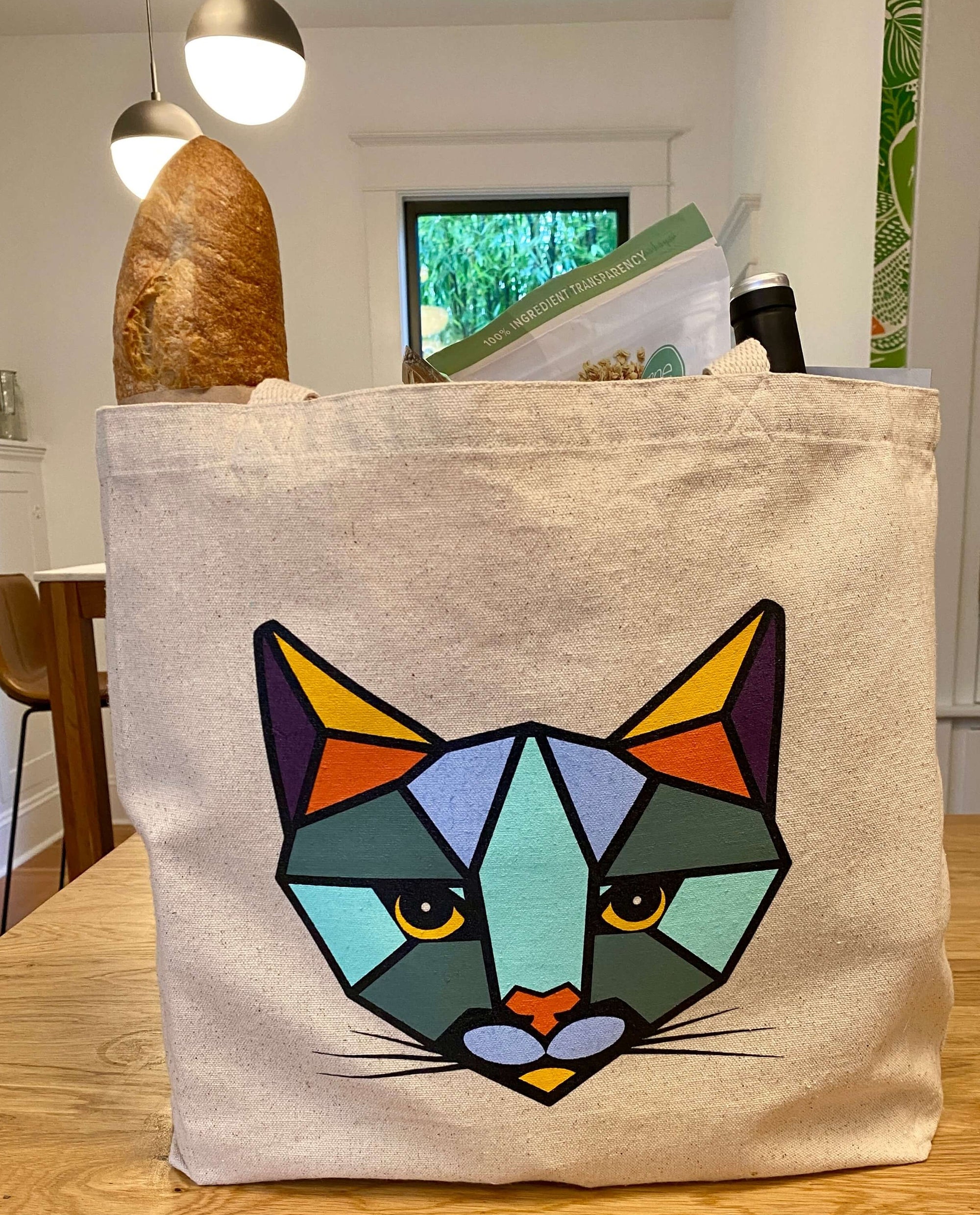 "ROAR Geometric Cat Art" - Canvas Eco-Tote Bag